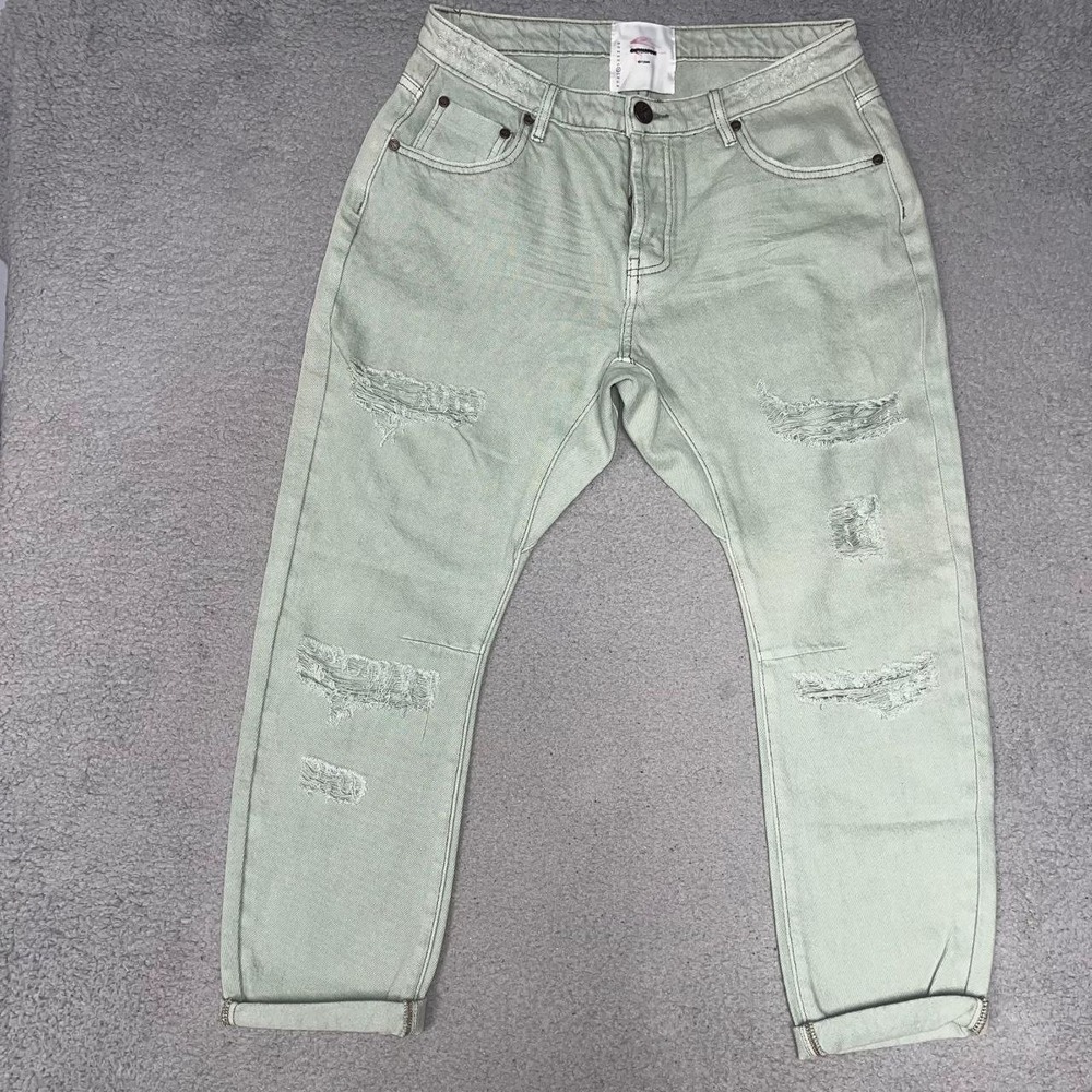 One Teaspoon Saints Boyfriend Jeans Womens 28 (32x25) Khaki Messed Up Button Fly